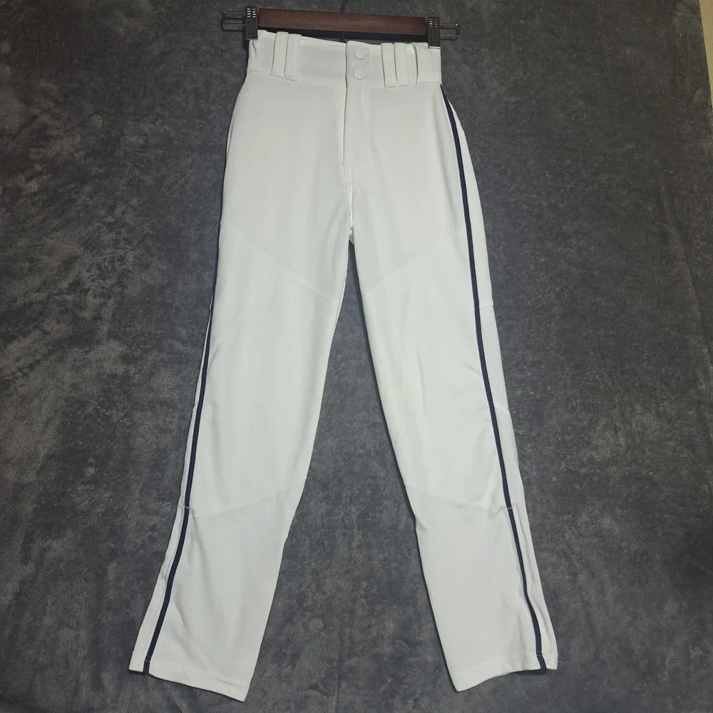 Alleson Athletic Youth XS Baseball Pants White Navy Stripe Sport Uniform